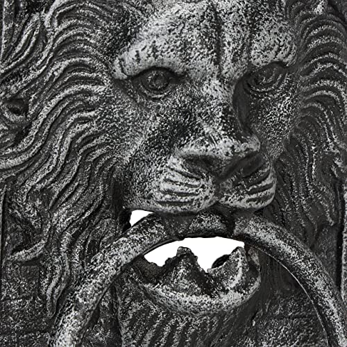 Relaxdays Türklopfer Löwe, aus Gusseisen, Löwenkopf Klopfer für Türen, HxBxT: 19,5 x 12 x 6 cm, Vintage Design, silber