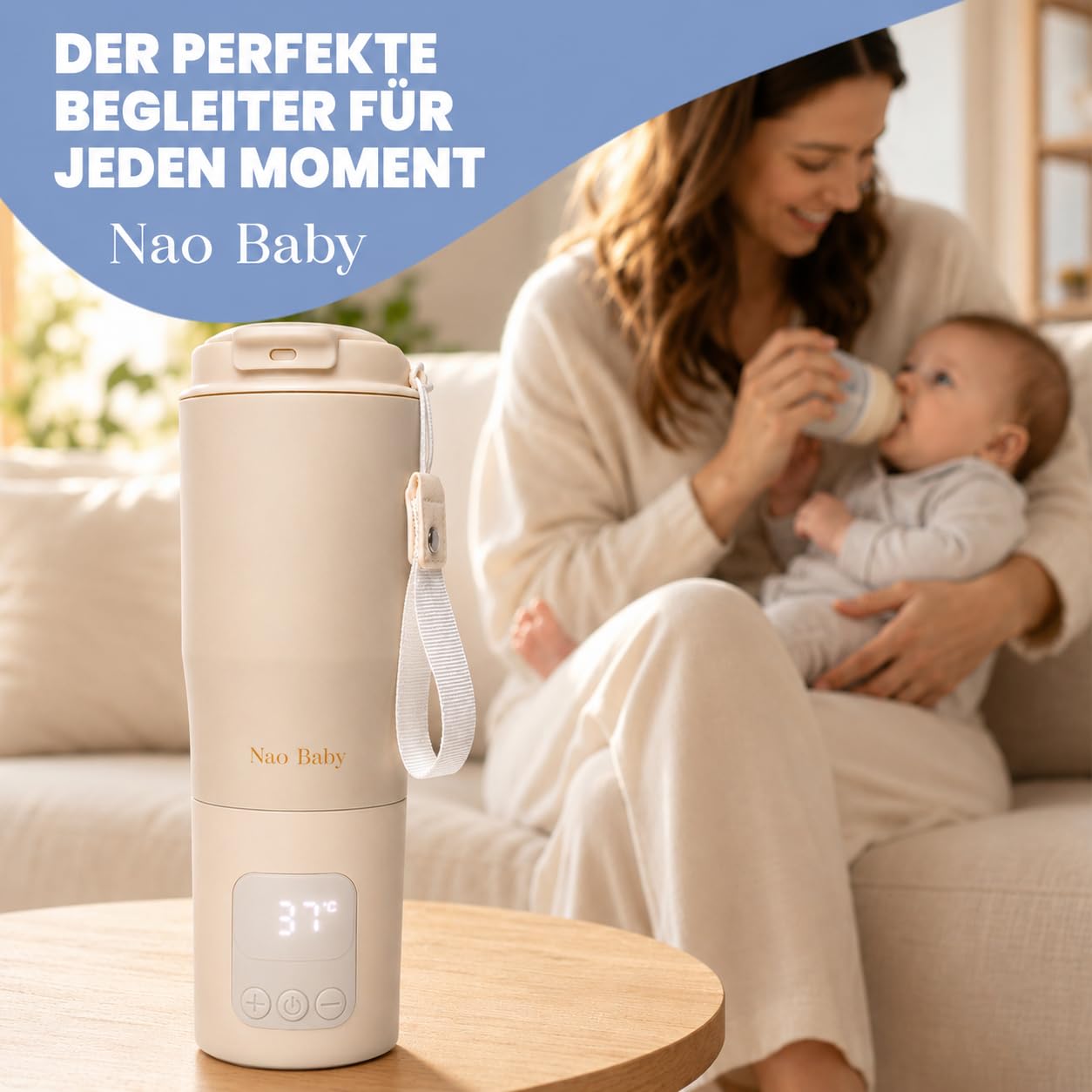 Flaschenwärmer Baby Unterwegs 2 in 1 mit Sterilisator für Babyflaschen – Kabelloser Babyflaschenwärmer, 10400 mAh Akku, Schnelles Aufladen, Präzise Temperaturregelung, Auslaufsicher