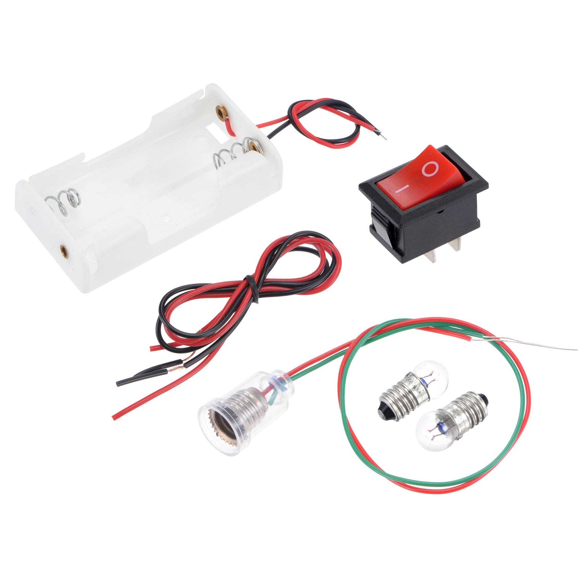 Sourcing Map Electrical Circuit Experiment Set - DIY Materials: 10pcs 2.5V E10 Bulbs, AA Battery Case, Button Switch, Lamp Holder, Wires