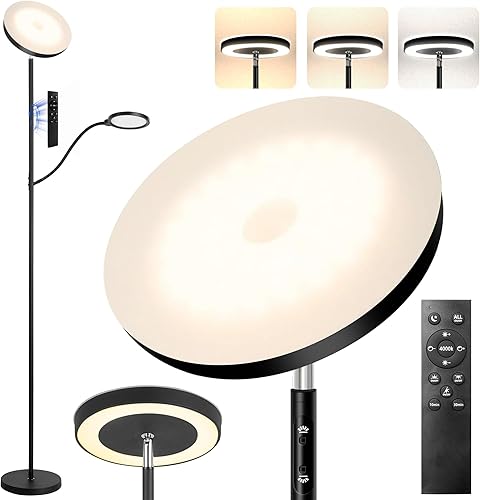 Lámpara de pie LED, 36 W3000 lm, lámpara de pie alta moderna súper brillante, 3 temperaturas de color, lámpara de cielo con luz de lectura