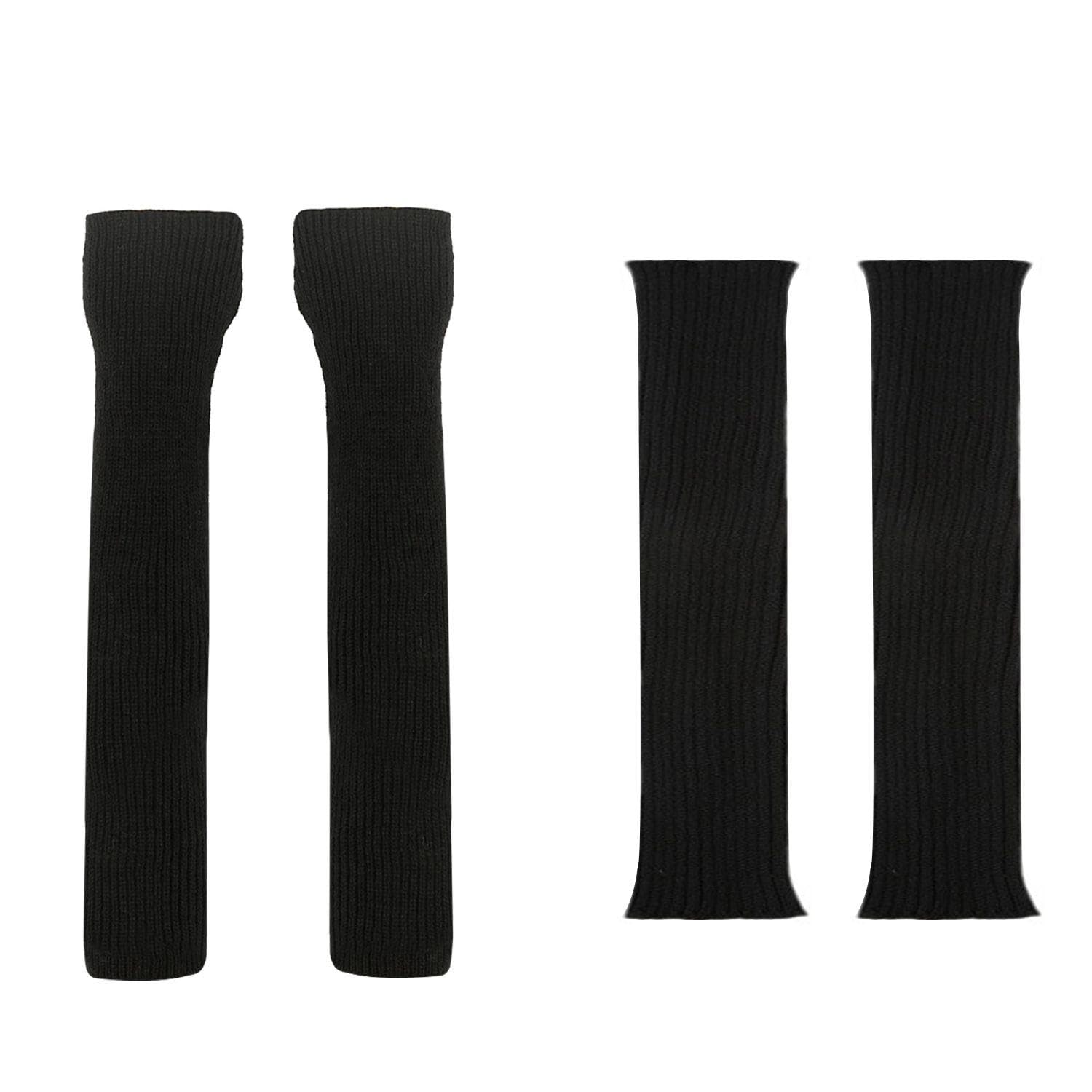 VEHYEGOI 1 Pair Of Women'S Gloves And 1 Pair Of Black Leg Socks, Long Knitted Gloves, Warm Supplies For Autumn And Winter, Elastic Fingerless Gloves