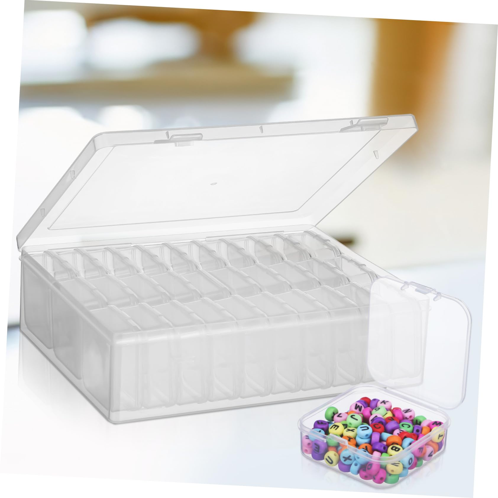 2 Ensembles Boîte de Rangement Transparente Petit Organisateur Plastique pour Bureau Bijoux Perles et Fournitures Artisanales Conteneurs Compacts pour