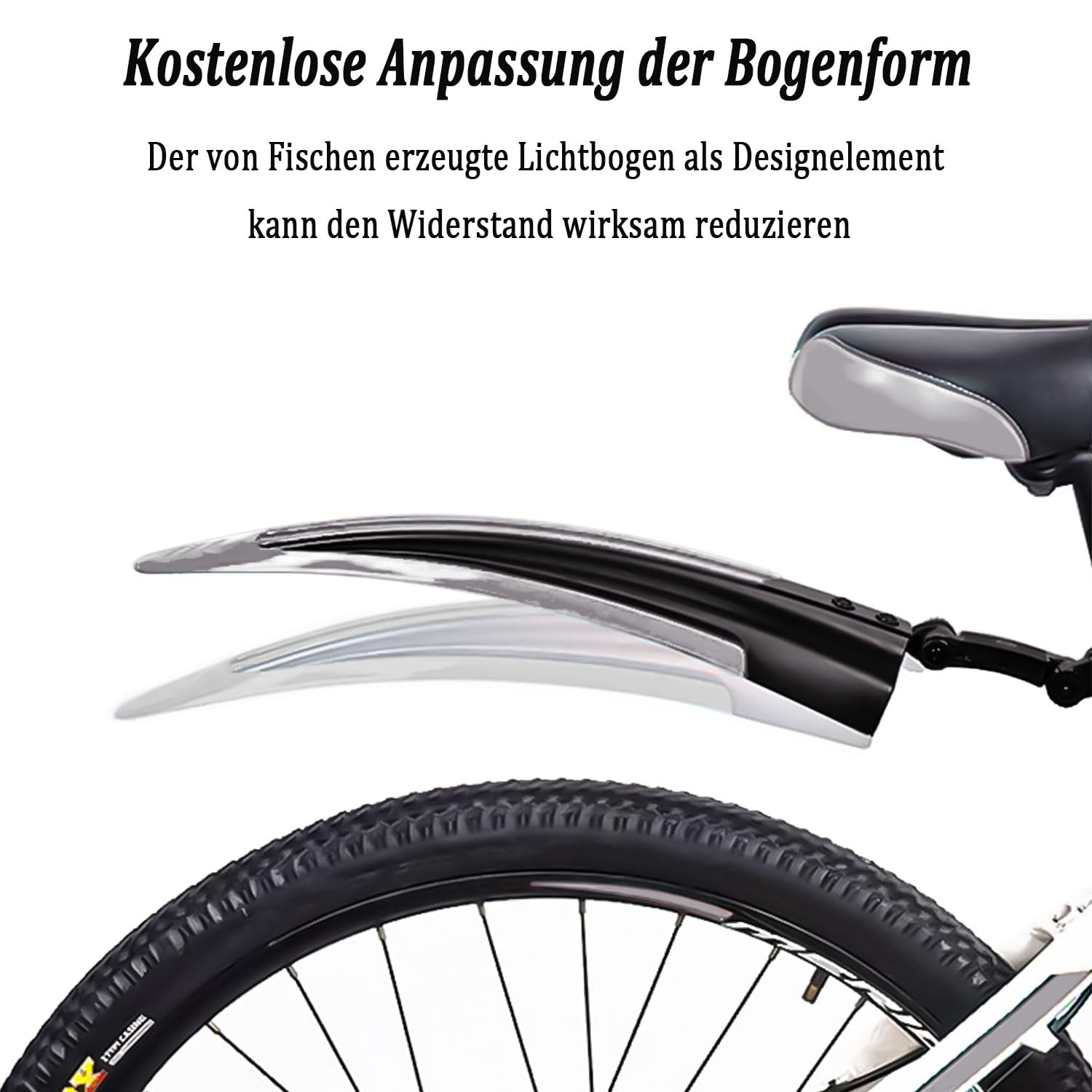 Kugooyi Spatbord voor fiets, mountainbike-accessoires, spatbescherming, draagbaar, verstelbaar, verdikt vooraan en achter, spatborden voor MTB, racefiets, stadsfiets, 20-26 inch wielen (grijs
