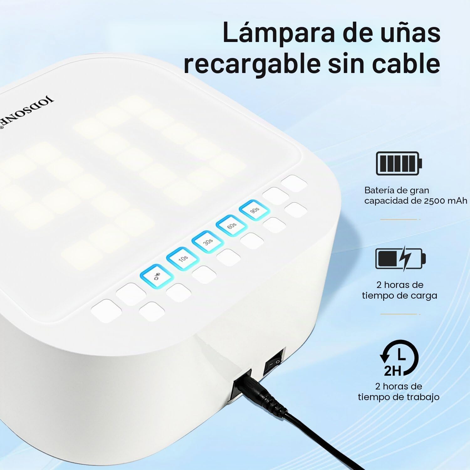 JODSONE Lámpara Uñas Semipermanentes UV con 4 Temporizadores - Pantalla Digital Reversible LCD Grande Recargable para Salón y Hogar
