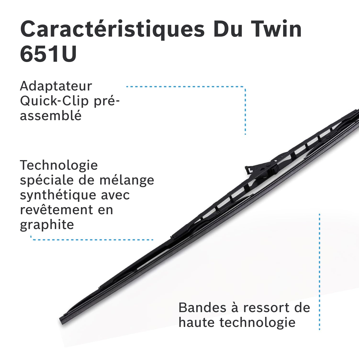 BOSCH Balai d'essuie-glace 651U 3397011641 | Compatible avec: CITROËN C1, PEUGEOT 107, TOYOTA AYGO