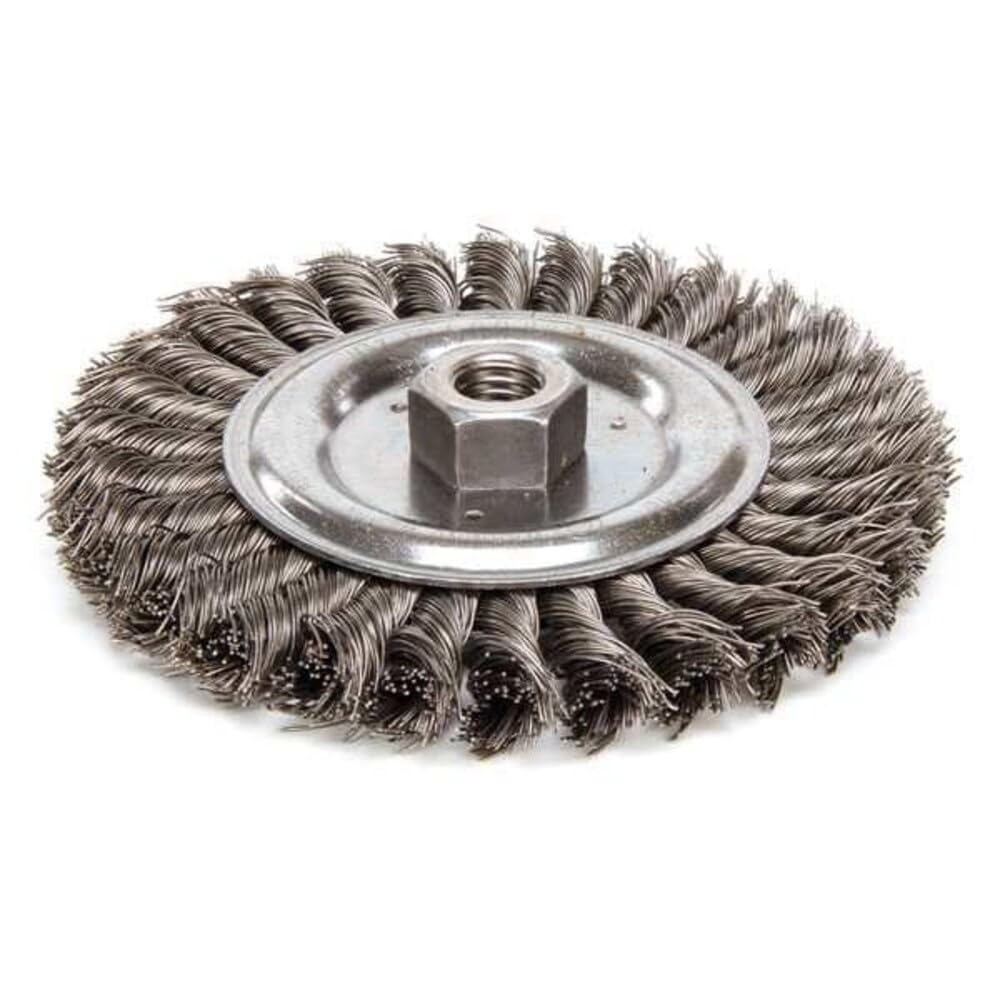 Weiler 08916 Roughneck Jr. 6" Filler Pass Weld Cleaning Brush, .023" Steel Wire Fill, 5/8"-11 Unc Nut, Made in the USA