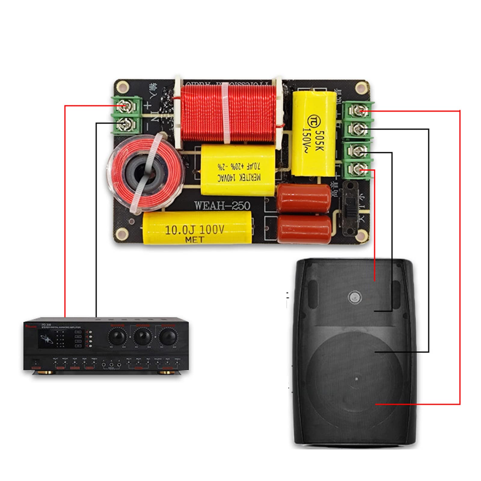 Osdhezcn 2 Way Speaker Frequency Divider Module Treble Bass Hi-Fi Filter Distributor Board for Speaker Subwoofer Low Pass Filter