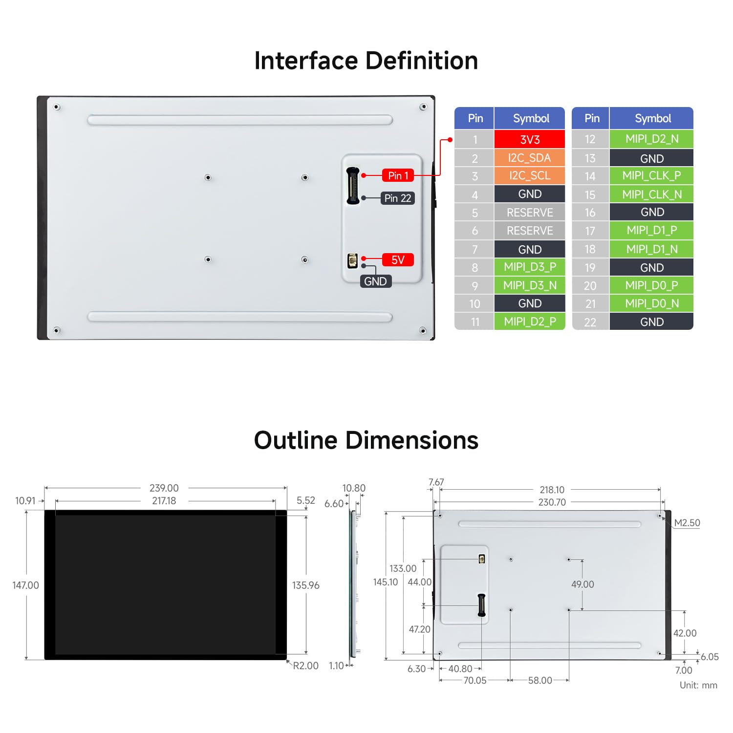 Waveshare 10.1inch DSI Capacitive Touch Display, 800x1280, IPS Panel, Optical Bonding Toughened Glass Panel, 10-Point Touch, for Raspberry Pi/RK3576/RK3506/ESP32-P4