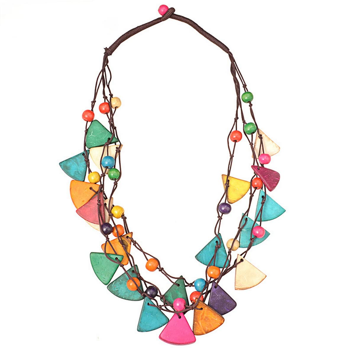 TAKARAM ONO Chunky Multiple Strand Layered Colorful Wooden Beaded Choker for Women,Multicolor Boho Handmade Bib Necklace for Women,Layering African