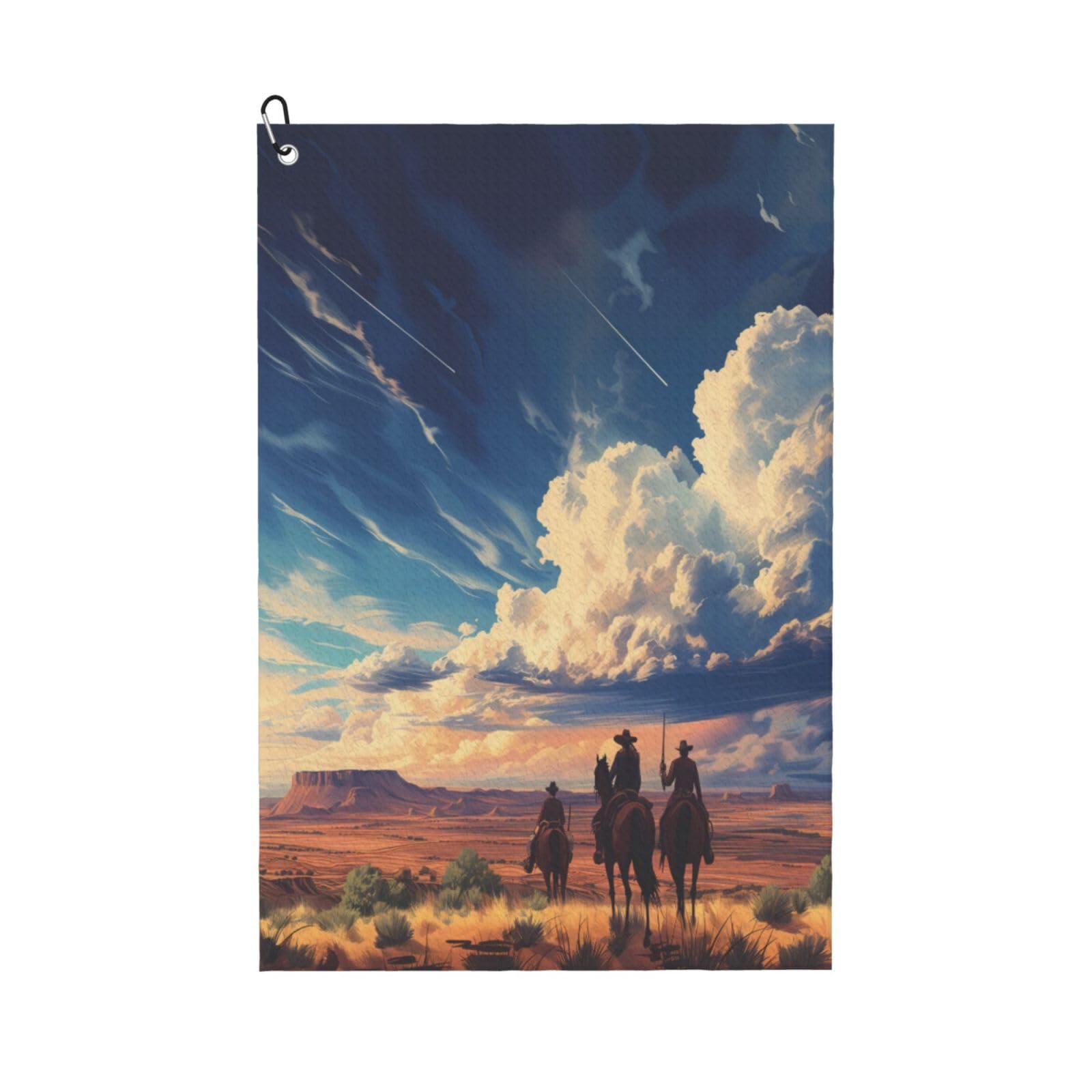 AOOEDM Western Desert Cloud Cowboy Print Golf Towel with Carabiner Clip Absorbent Microfiber Golf Towel for Cleaning Golf Ball Club Putter Iron for Golf Bag Trolly Belt Loop 16" X 24"
