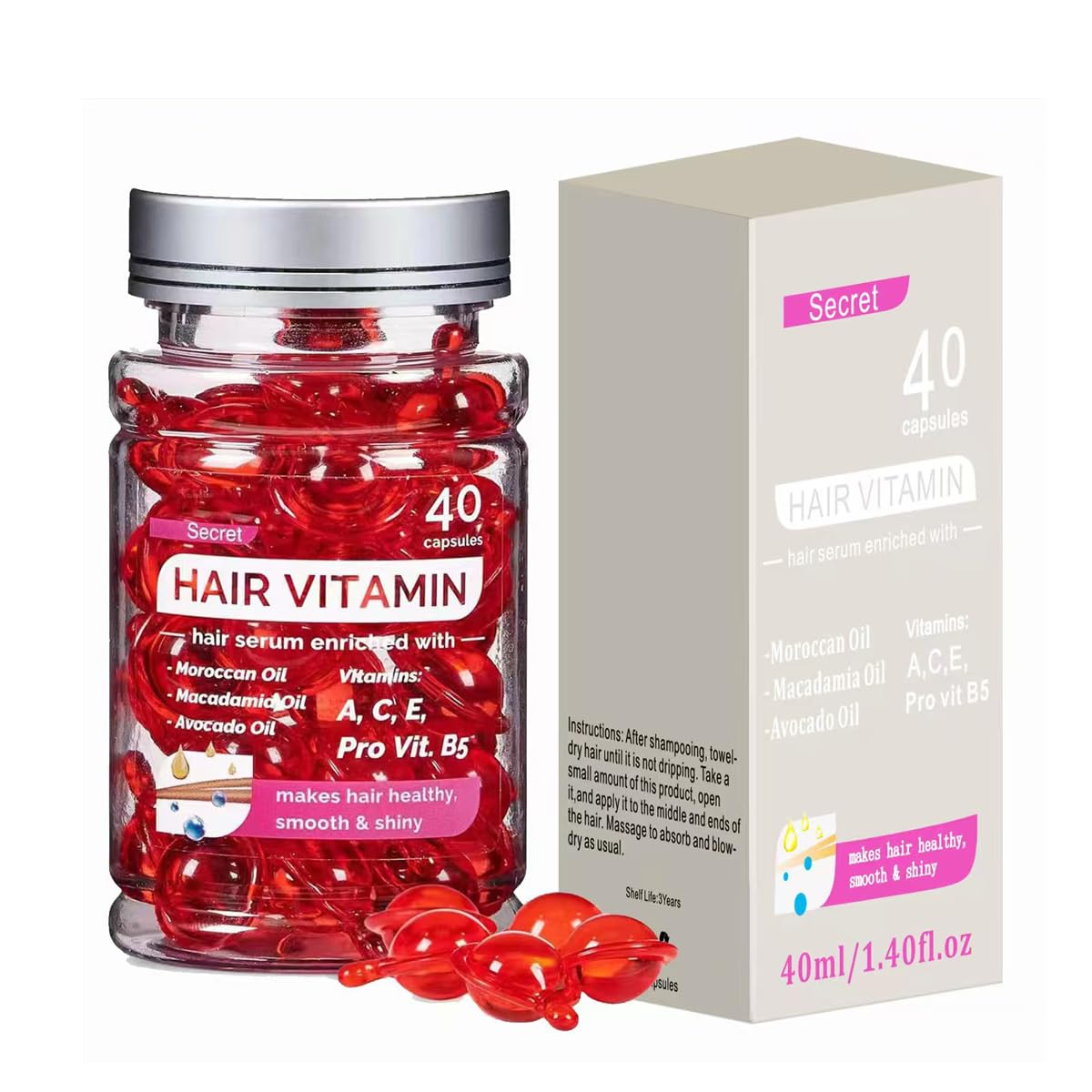 TEEROVA Hair Treatment Serum, Hair Vitamin Serum Oil Capsules, No Rinse Hair Conditioner Serum for Hair Repair Smooth and Shiny (A)