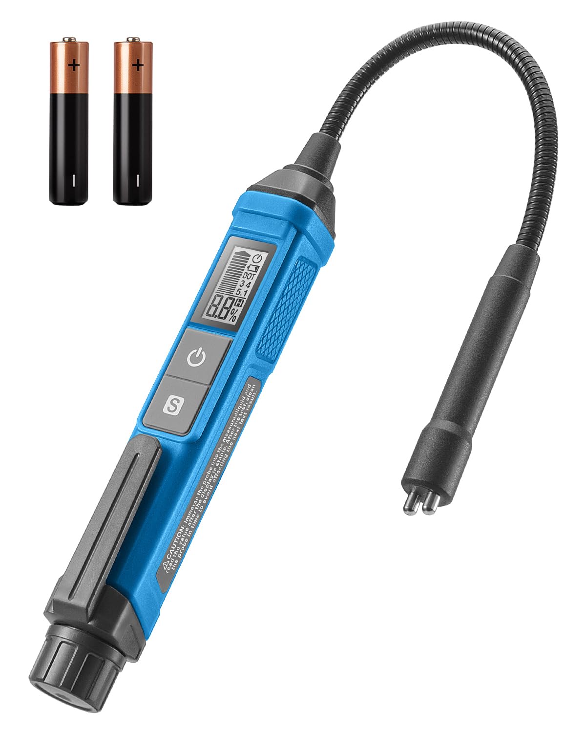 TESMEN TBF-200 Bremsflüssigkeitstester mit 8,5-Zoll Schwanenhals-Sonde, präzisem Tester mit Datenhaltefunktion und 3-farbigem Alarm für DOT3, DOT4, DOT5.1 – Blau