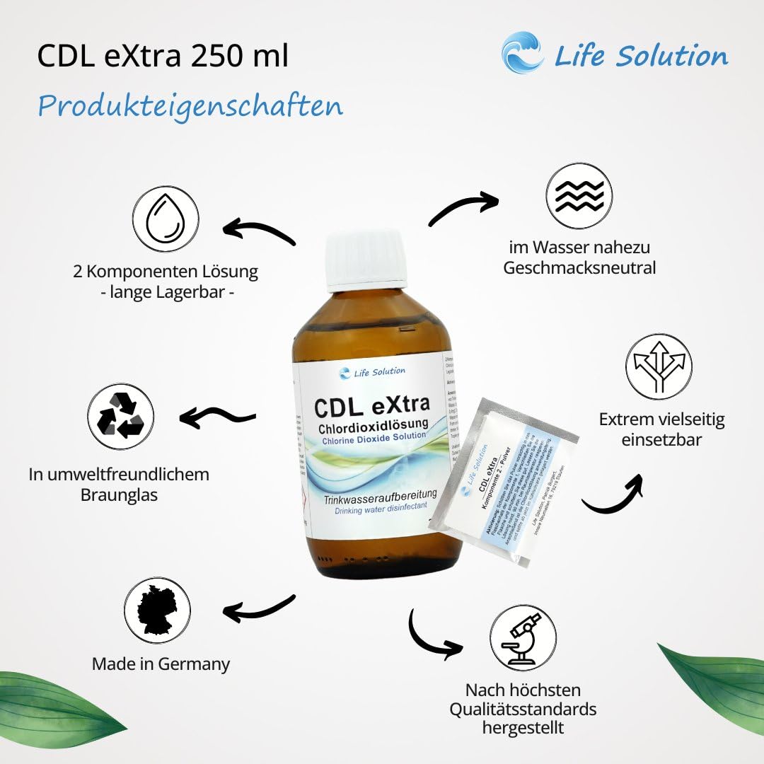 CDL eXtra - Chlordioxid Lösung 0,3% - CDs - extra Lange Haltbarkeit (3-4 Jahre) - Trinkwasserdesinfektion - Wasseraufbereitung - 250 ml