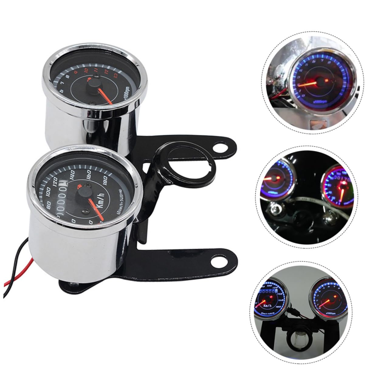 12V Universal Motorcycle LED Speedometer and Tachometer Gauge Retro Design Bracket for Odometer Function Suitable for Motorcycle Models