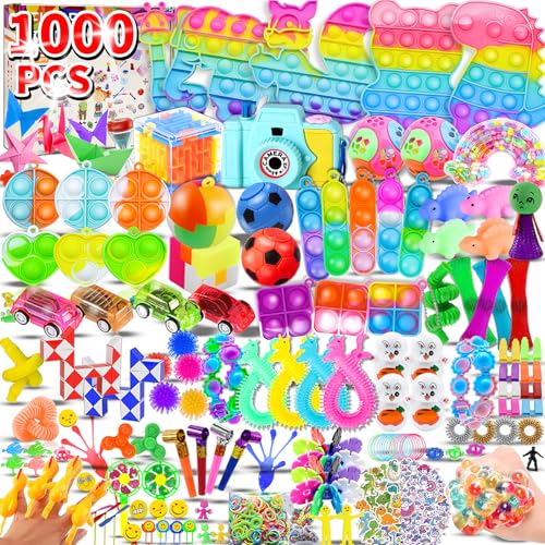 1000pcs Party Favors for Kids, Fidget Toys Pack, Birthday Gifts, Classroom Prize Boxes, Treasure Box, Goodie Bag Stuffers,Carnival Prizes, Easter Eggs Fillers