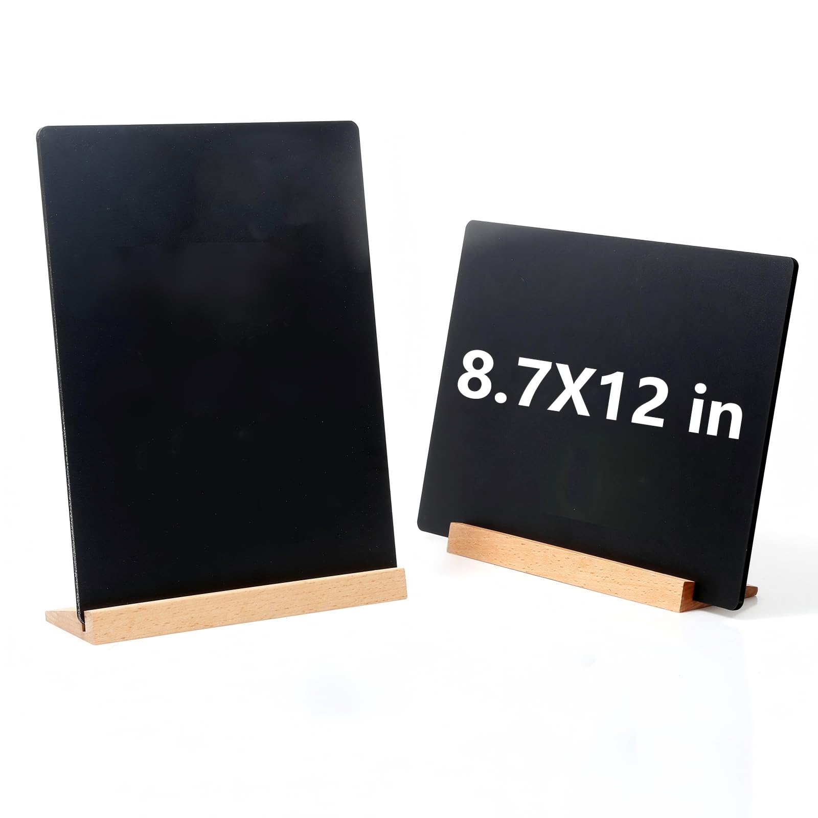 2 Pack 8.6x11.7 in Small Chalkboard Signs with Wood Base for Tabletop Decor Double Sided Mini Chalkboard for Restaurant Food Menu, Message Board,