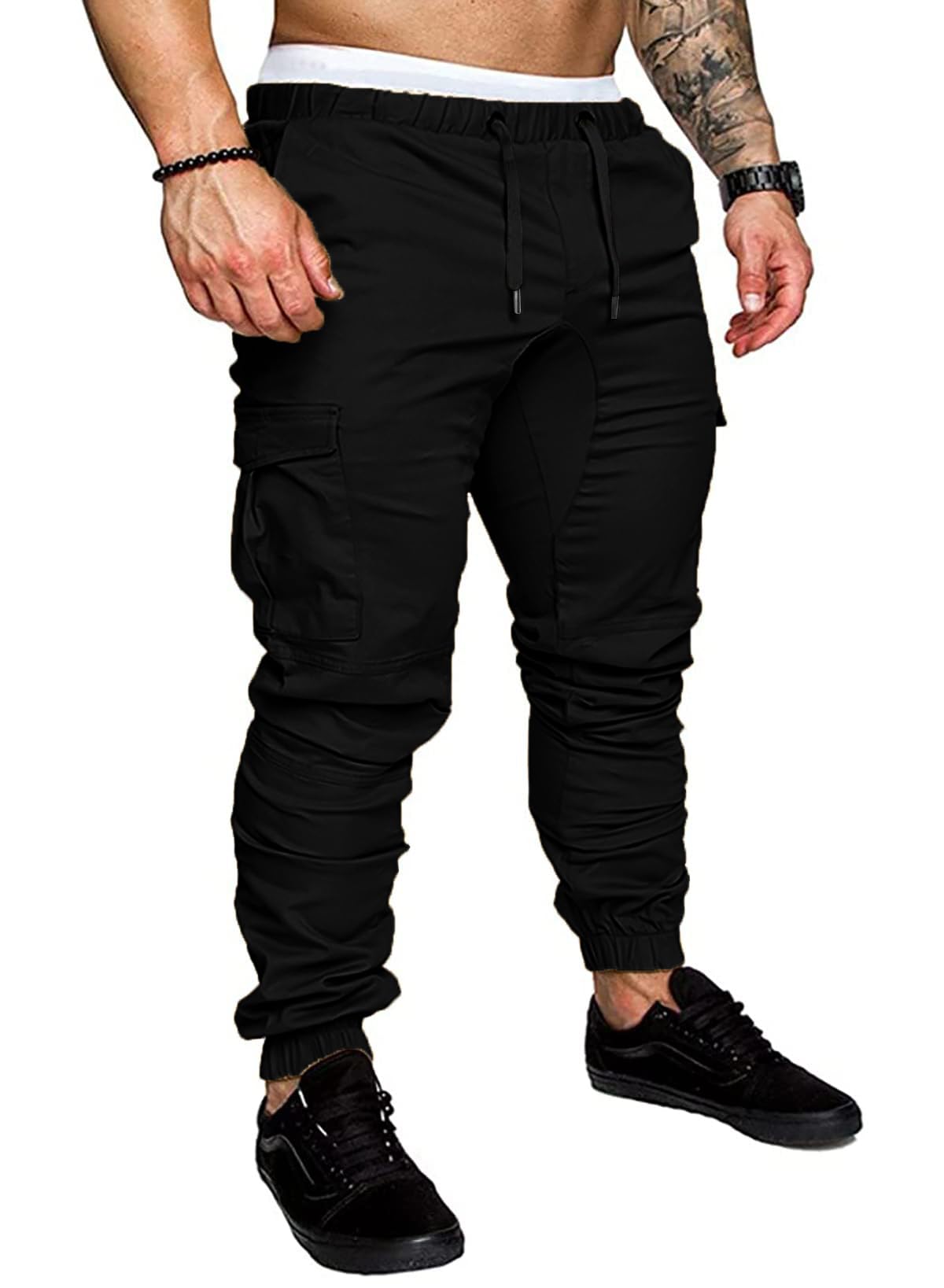 NANAMEEI Pantalon Cargo Homme en Coton Sport de Jogging Slim Fit Casual de Travail Taille Elastique avec 6 Poches