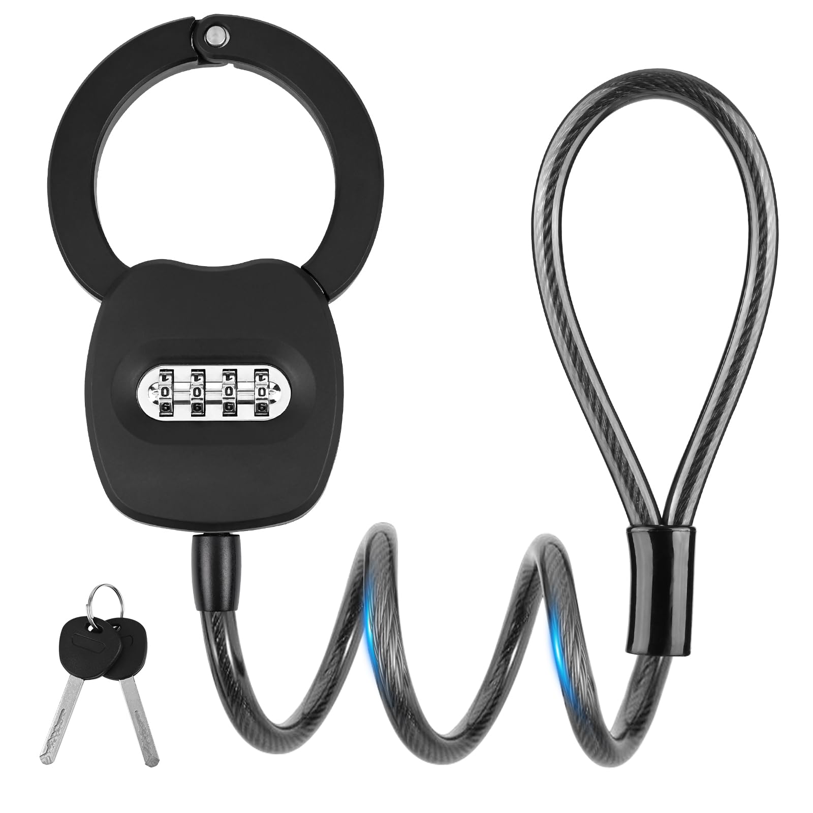 Electric Scooter Lock with Numerical Code, 65.4 Inch for Electric Scooter, Handcuff Lock with 2 Reset Keys, 12mm Cable Lock, High Security for Scooter, Stroller