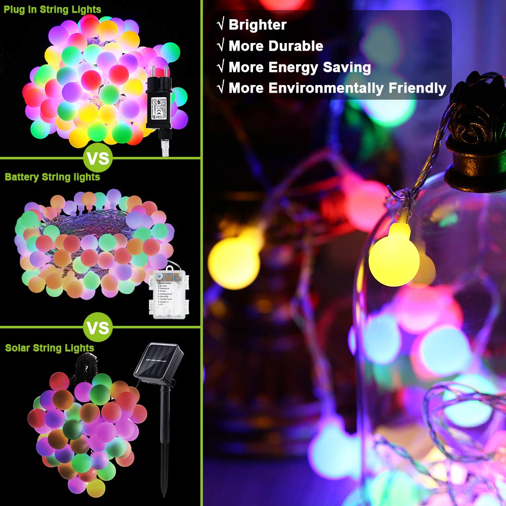 BrizLabs Catena Luminosa Multicolore, 10M 100 LED RGB Luci Stringa Palla Luci LED Esterno Interno Impermeabile 8 Modalità Illuminazione Decorative per Camera Natale Matrimonio Giardino Feste Balcone