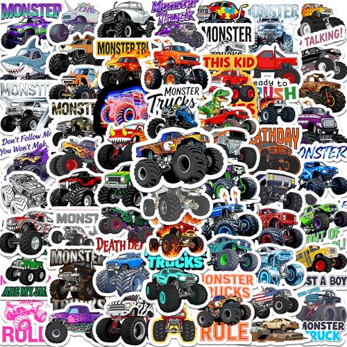 55PCS Monster Truck Stickers Waterproof Truck Monster Reward Decal for Water Bottles Laptop Car Monster Truck Party Favors Party Gifts (Glossy)