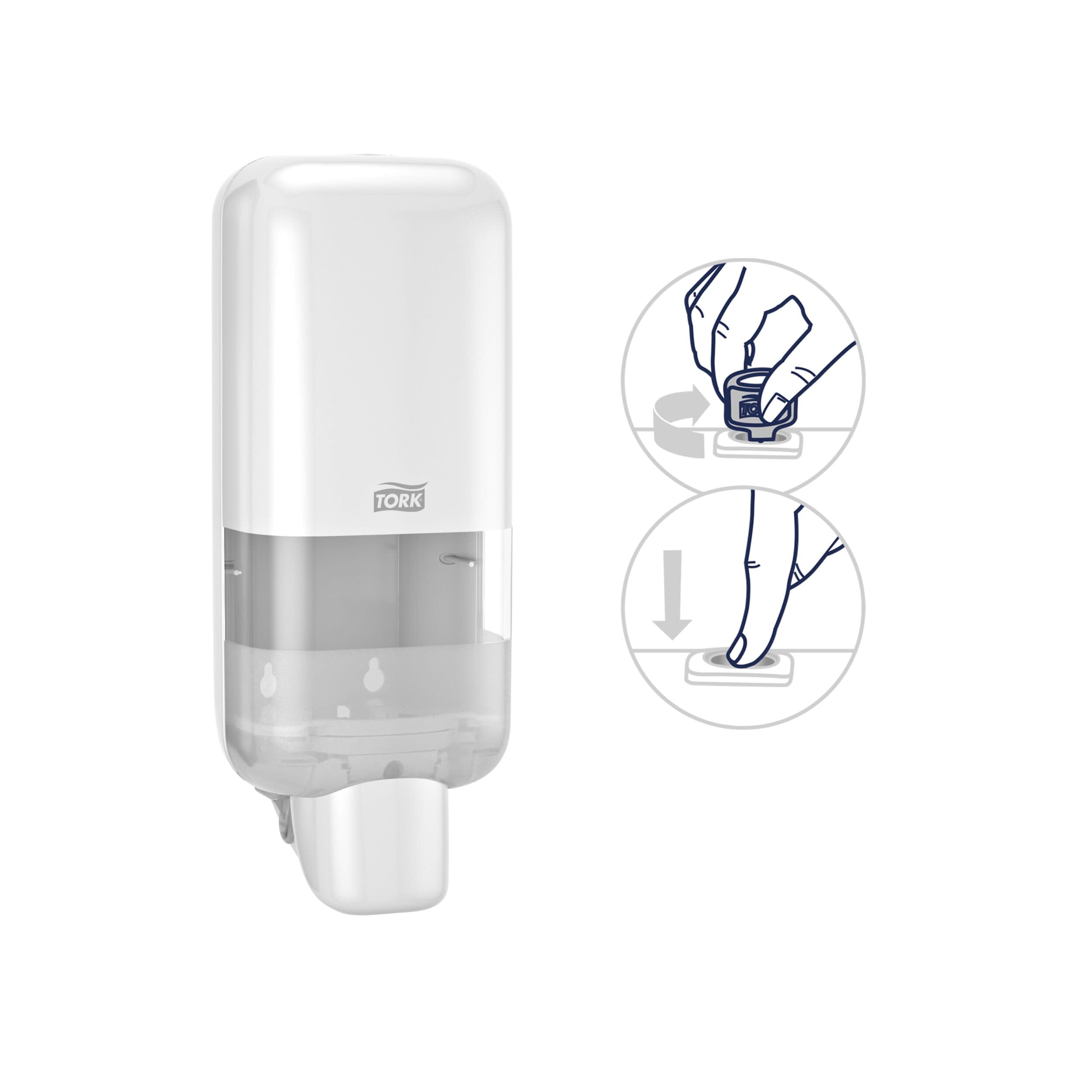 Tork Dispensador para Jabón y Desinfectante Blanco S4, 564500 | Recambios de Espuma, Líquido y Gel, Línea Elevation