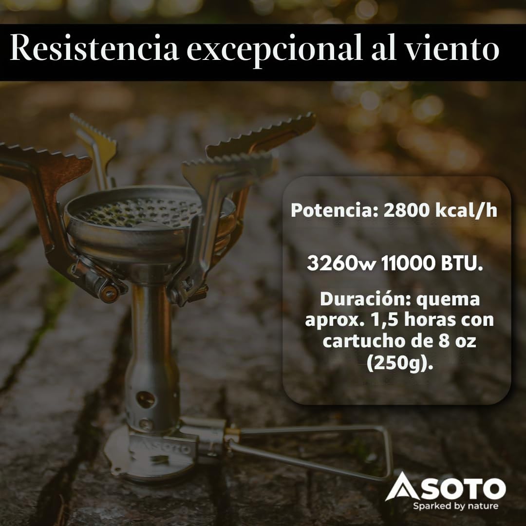 SOTO Amicus Hornillo de Gas Camping con Encendido Piezo – Hornillo Outdoor Ultraligero (81 g), Stealth Igniter, Soporte de Olla Plegable, para Cartucho de Rosca, Camping Trekking Vivac