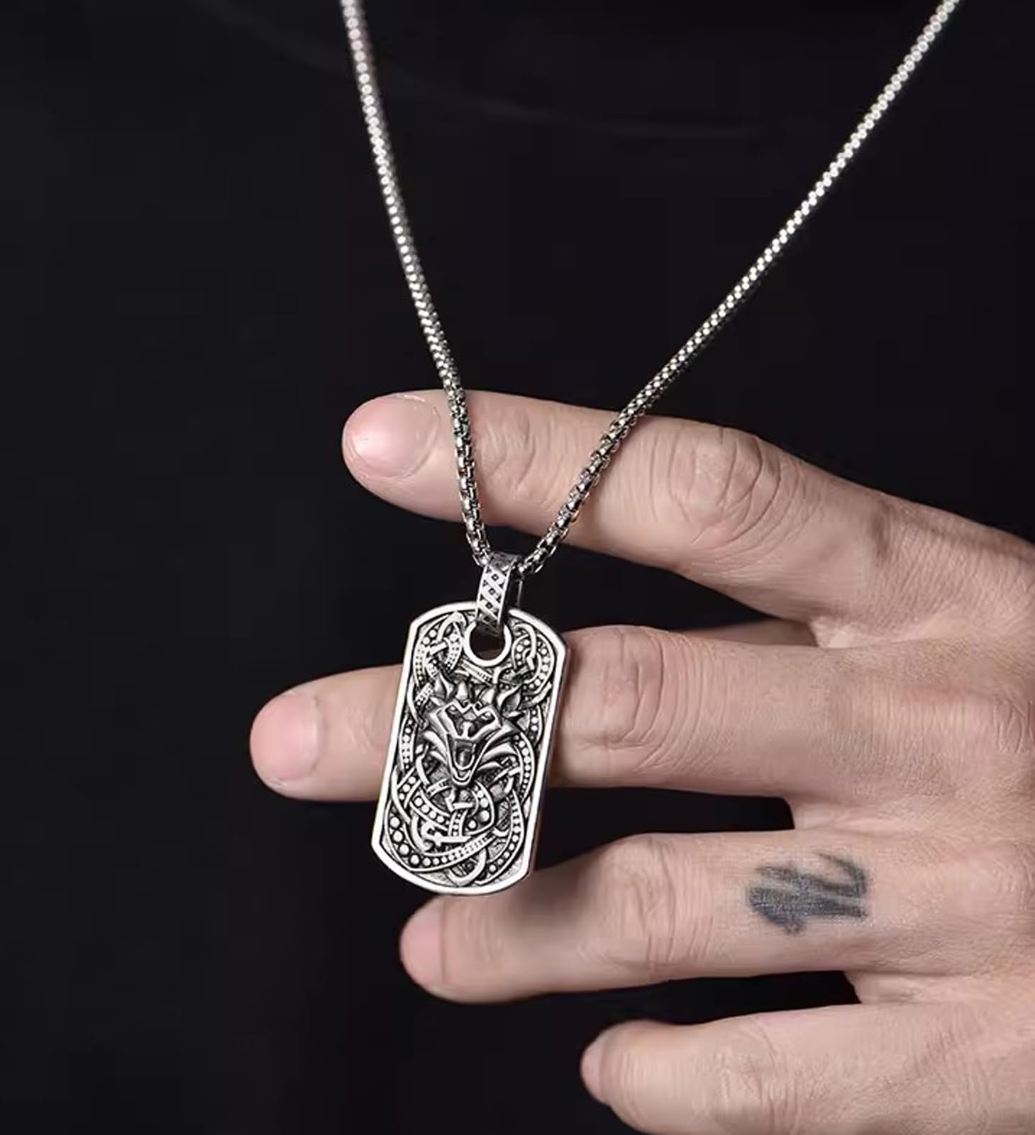 Naszyjnik męski 925 Srebro Wisiorek Hip Hop Punk Wilk Totem Wisiorek Nieśmiertelnik dla Mężczyzn i Kobiet Biżuteria