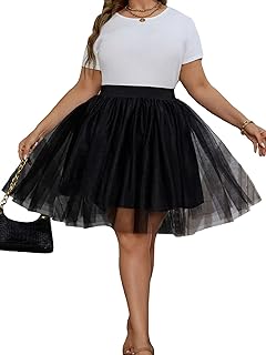 Women's Plus Size Mesh Tutu Tulle Skirt Midi Knee Length Elastic Waist S...