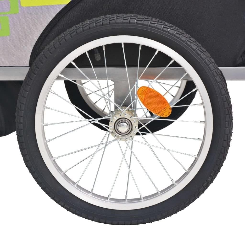 Cycling Trailers Heavy-Duty Steel Frame Children's Bicycle Trailer ，Grey and Green Children's Bicycle Trailer Pushchair with Quick Release Hitch ，Load 30kg