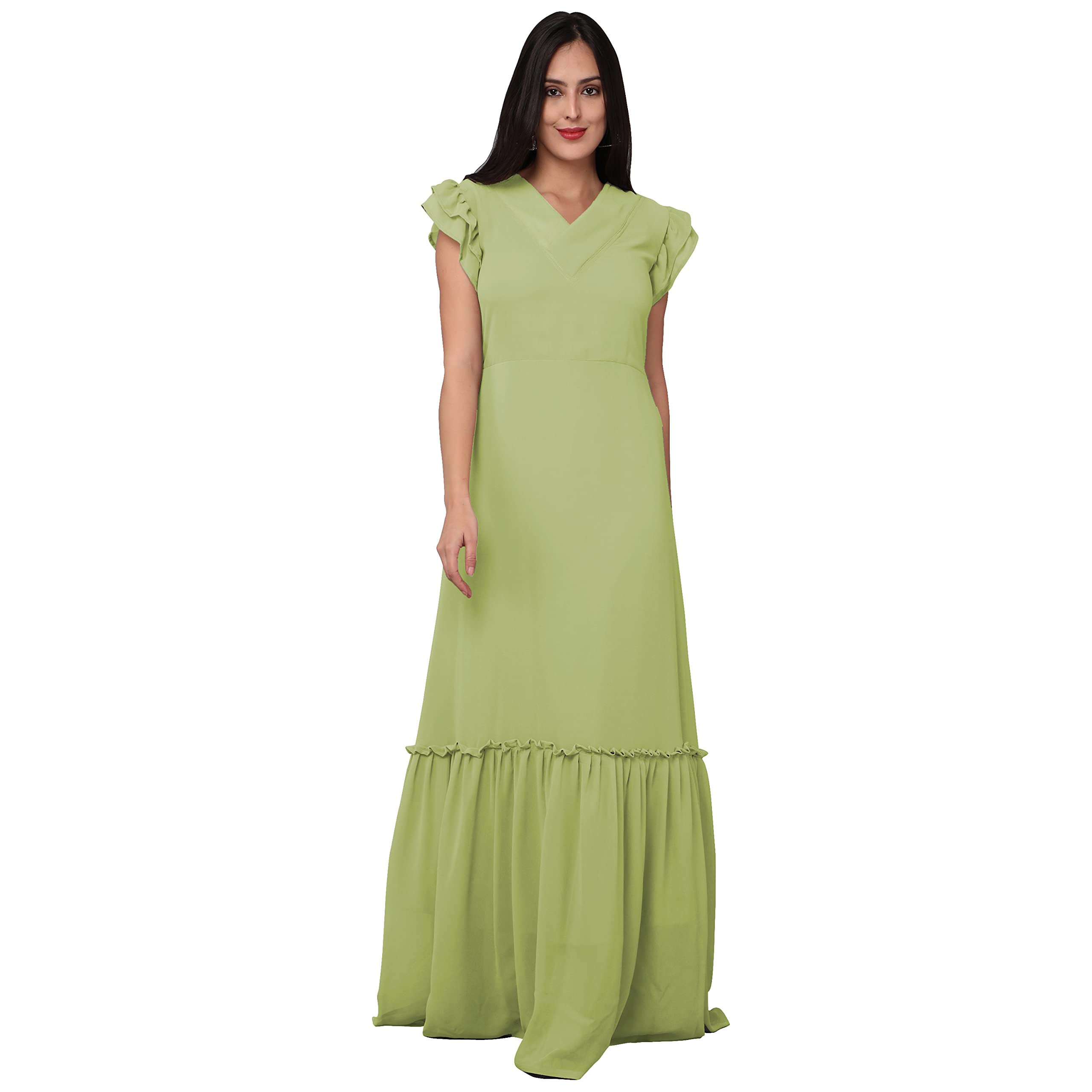 Beelee TypsSolid Georgette Stitched Flared/Maxi Dress