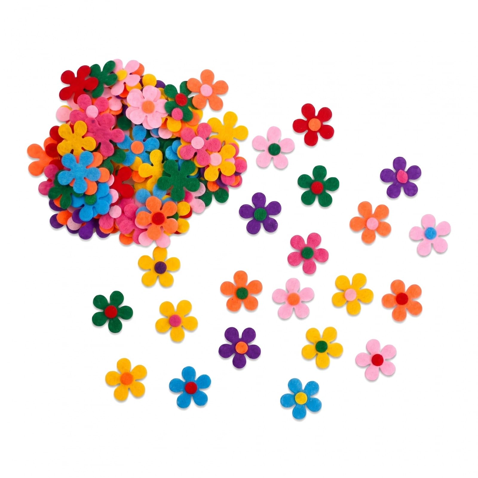 Solvio Assorted Colors 100Pcs Felt Flowers Colorful Fabric Flower Embellishments, 3Cm Craft Felt Flowers, Flower Stickers For Diy Crafts, Baby Headbands, Hats, Clothing Appliques And Party Decorations