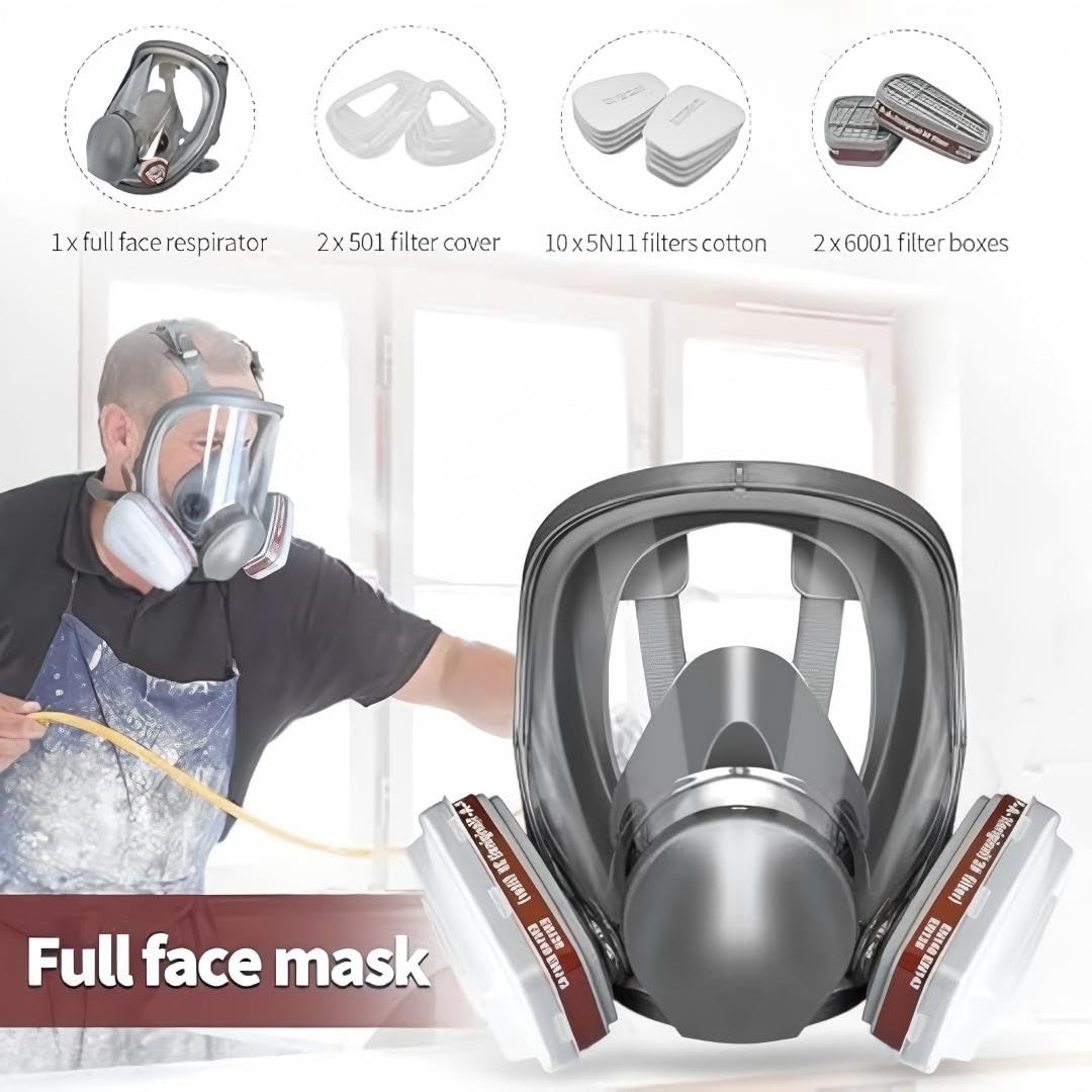 Maschera antigas riutilizzabile con 2 cartucce filtranti, 10 filtri in cotone, per vapori organici, vernici, polvere, formaldeide, saldatura chimica, laboratorio, industria, lavoro industriale