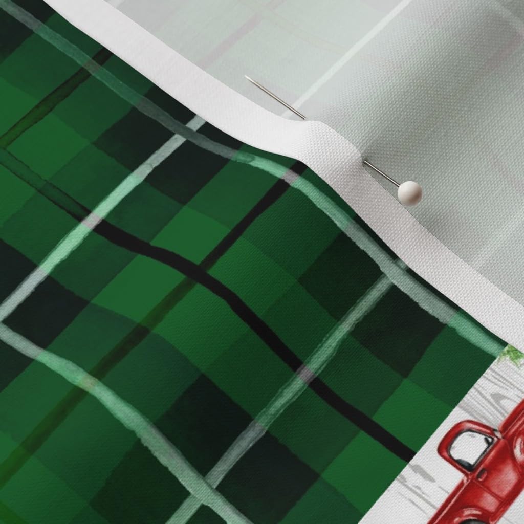 Spoonflower Fabric - Cheater Quilt Rustic Christmas Plaid Tartan Red Truck Country Printed on Petal Cotton Fabric Fat Quarter - Sewing Quilting Apparel Crafts Decor