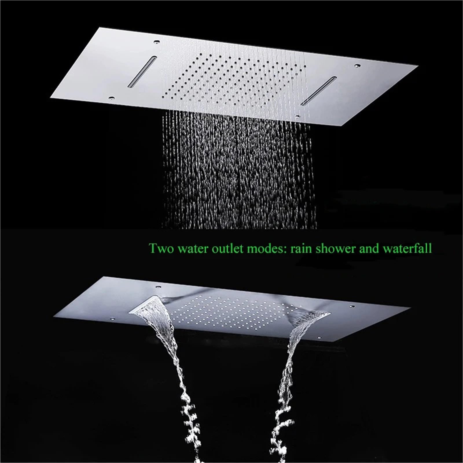 Luksusowy wodospad deszcz lampa LED głowica prysznicowa 49 * 35 cm wbudowany sufit kolorowe prysznice łazienkowe (matowa czerń)