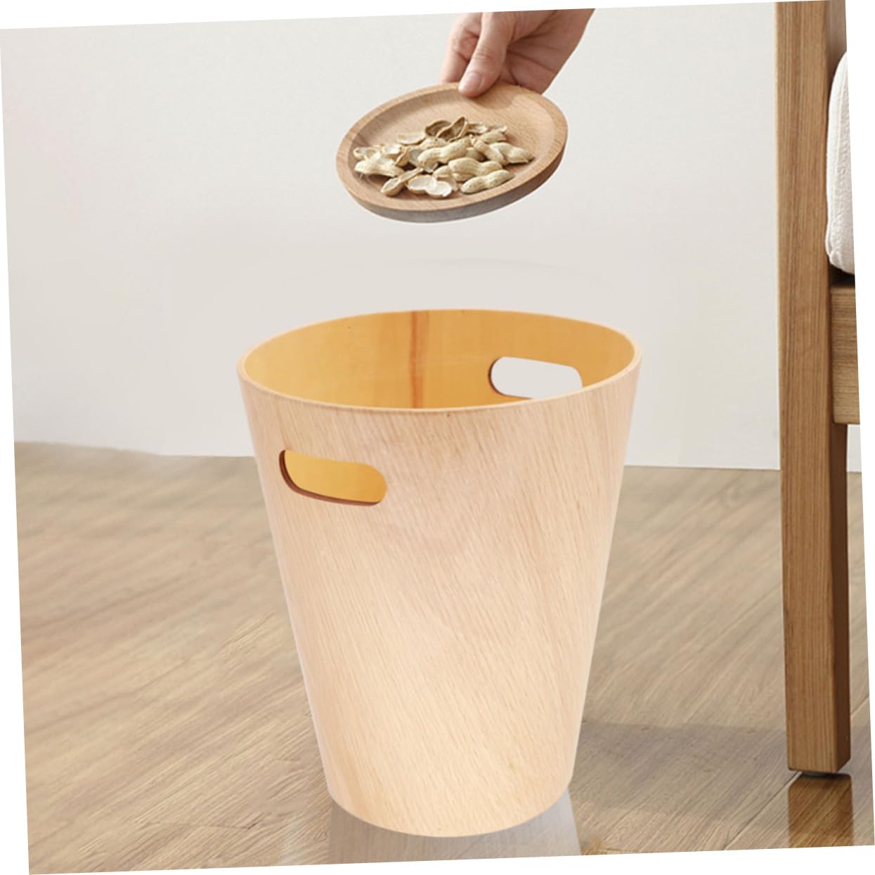 Cestino Gettacarte da Tavolo Rotondo in Legno Beige per Casa
