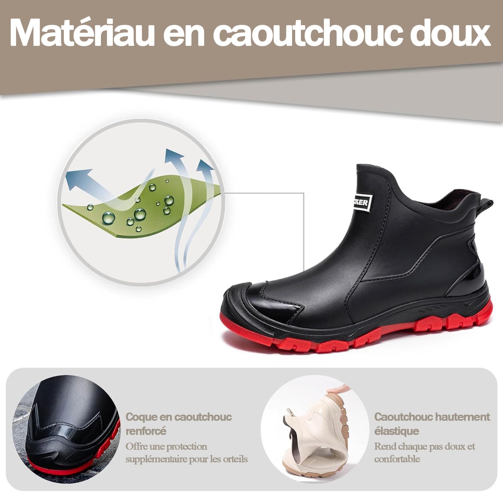 Bottes Caoutchouc Homme Bottes de Pluie Femme ImperméAbles à l'eau AntidéRapantes Chaussures de Travail Homme Bottes Jardin Élégant et Confortable LumièRe Doux 38-46EU