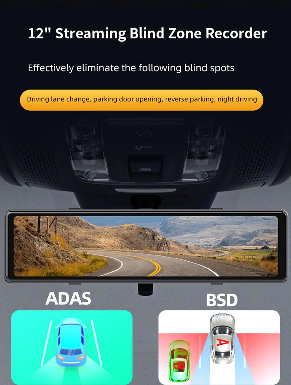 4 sposoby samochodowa konsola środkowa kamera samochodowa 360° panoramiczny monitoring przedni lewy prawy i tył 4K+1080P* 3 z Wi-Fi ADAS BSD 12-calowa deska rozdzielcza lusterko wsteczne ekran IPS