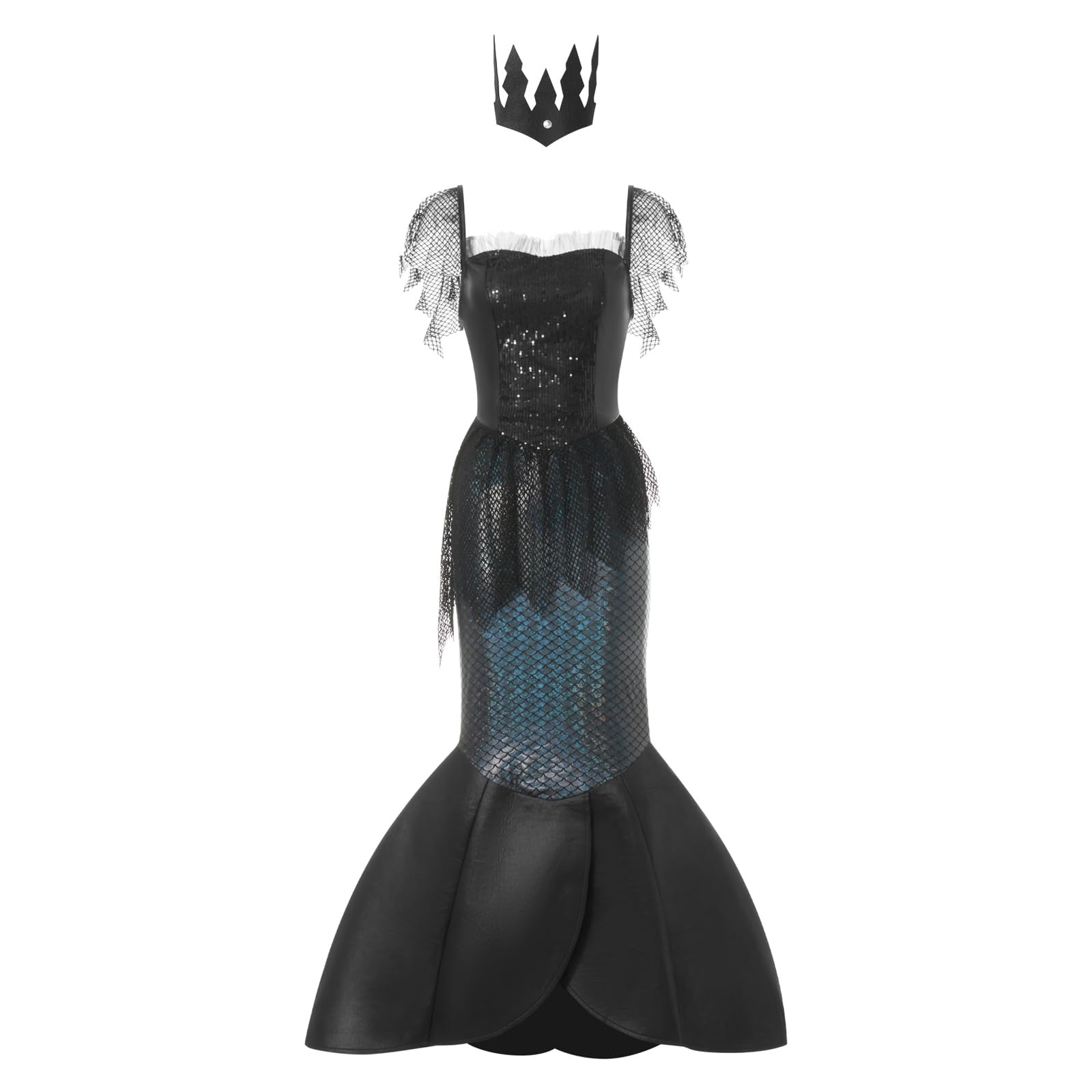 LYSINK Halloween Women Mermaid Dress Strapless Tube Tops Ruffle Sequin Long Tail Fancy Dress Mermaid Cosplay Stage Costumes (01 Black, M)