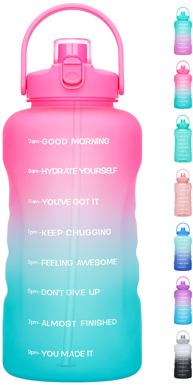 HydroPal 1 Gallon Water Bottles with Straw, 128 oz Water Bottle BPA Free Innovative 2-IN-1 Lid Gym Bottle with Times to Drink Motivational, Large for Sports Fitness Camping Water Jug （13.8X5.5 inch）