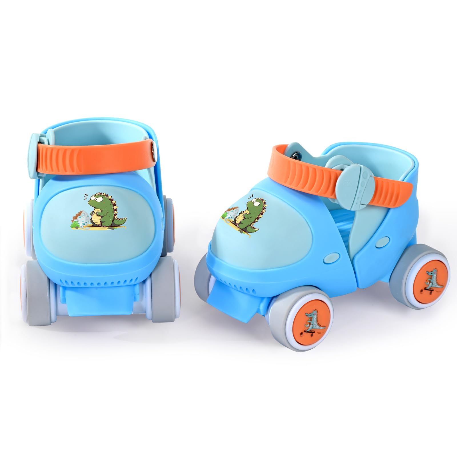 Mpoutik Kids Children's Adjustable Quad Roller Skates Wheels Lock Boys Girls Roller Skate for Beginners Toddlers Baby (Dino Blue)