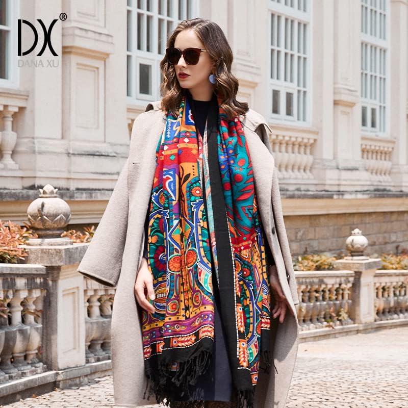 DANA XU 100% Merino Wool Extra Large Pashmina Blanket Travel Scarf Cashmere Wrap for Women Fall Winter Oversize Shawl Floral - Image 8