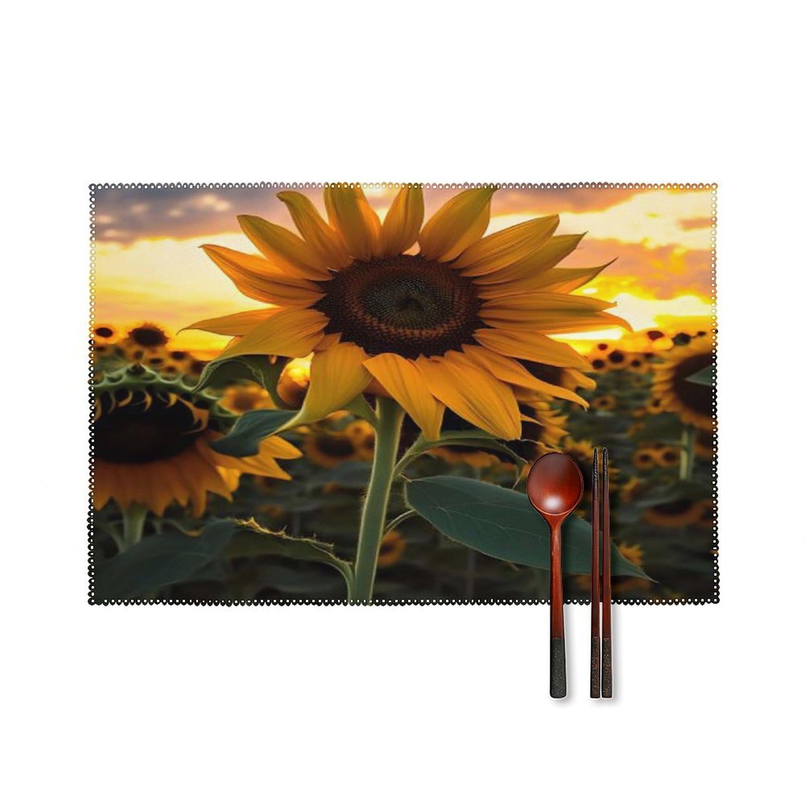 Farm Sunflower Placemats Set of 4 Heat Resistant Non-Slip Place Mats Reusable Dining Table Mats Canvas Place Mat Anti-Fading Waterproof Placemats for Dining Table Decor