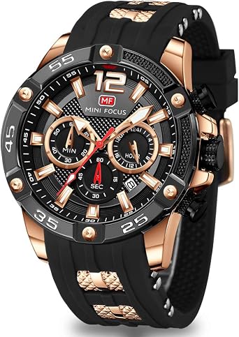 MF MINI FOCUS Watch for Men Wristwatch Fashion Hollow Big Dial Luminous Waterproof Sport Analog Quartz Business Chronograph Mens Watches Blue Silicon Strap Dress Watch