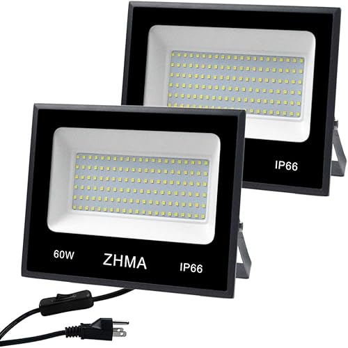 Paquete de 2 luces LED de 60 W para iluminación al aire libre, luz de pared, luz de trabajo, luces de seguridad impermeables IP66, 5400 lm, 6500 K