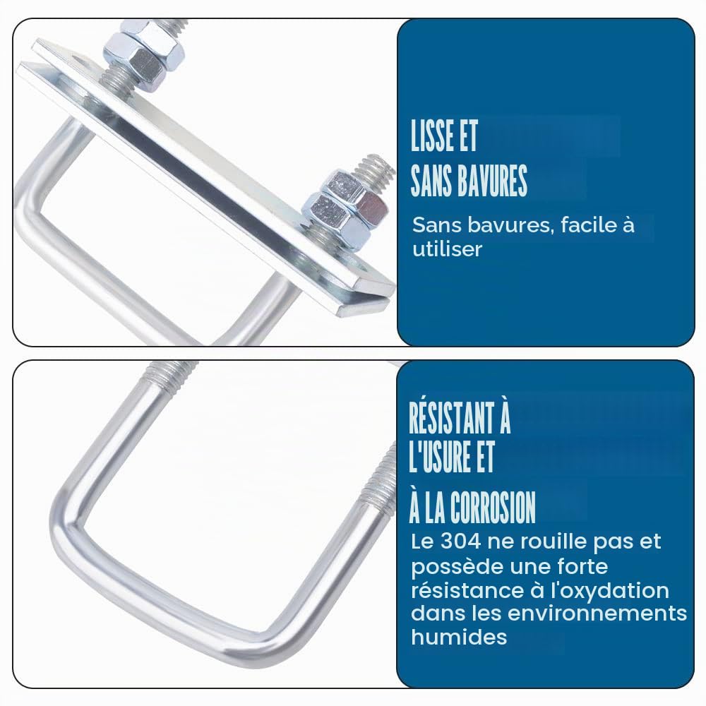 Boulons En U 4 Pièces Boulon De U En Acier Inoxydable Boulon U M8 Boulon Carré en U U-Boulon Avec éCrou Plaque De Cadre Et Rondelle