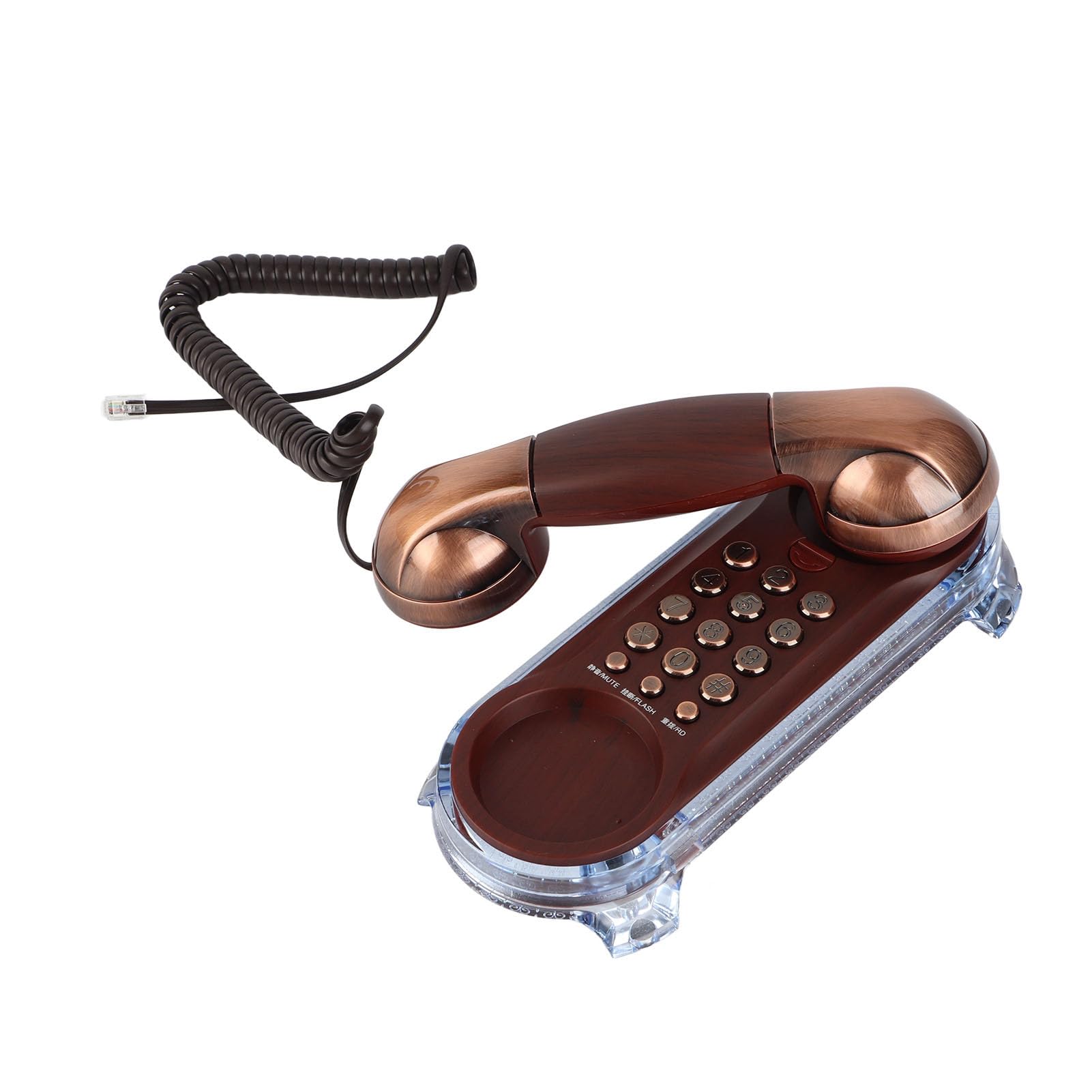 Vintage Telephone, Old Fashion Antique Wall Telephone, Wired Landline, Retro Phone with Floor Lighting for Home Hotel (Red Copper)-image-33
