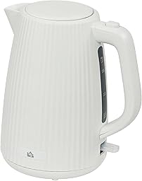 HOMCOM Hervidor de Agua Eléctrico 1,7 L, 2200 W, Calentador de Agua Eléctrico con Apagado Automático, Base Giratoria 360°, Filtro Antical Extraíble, Crema