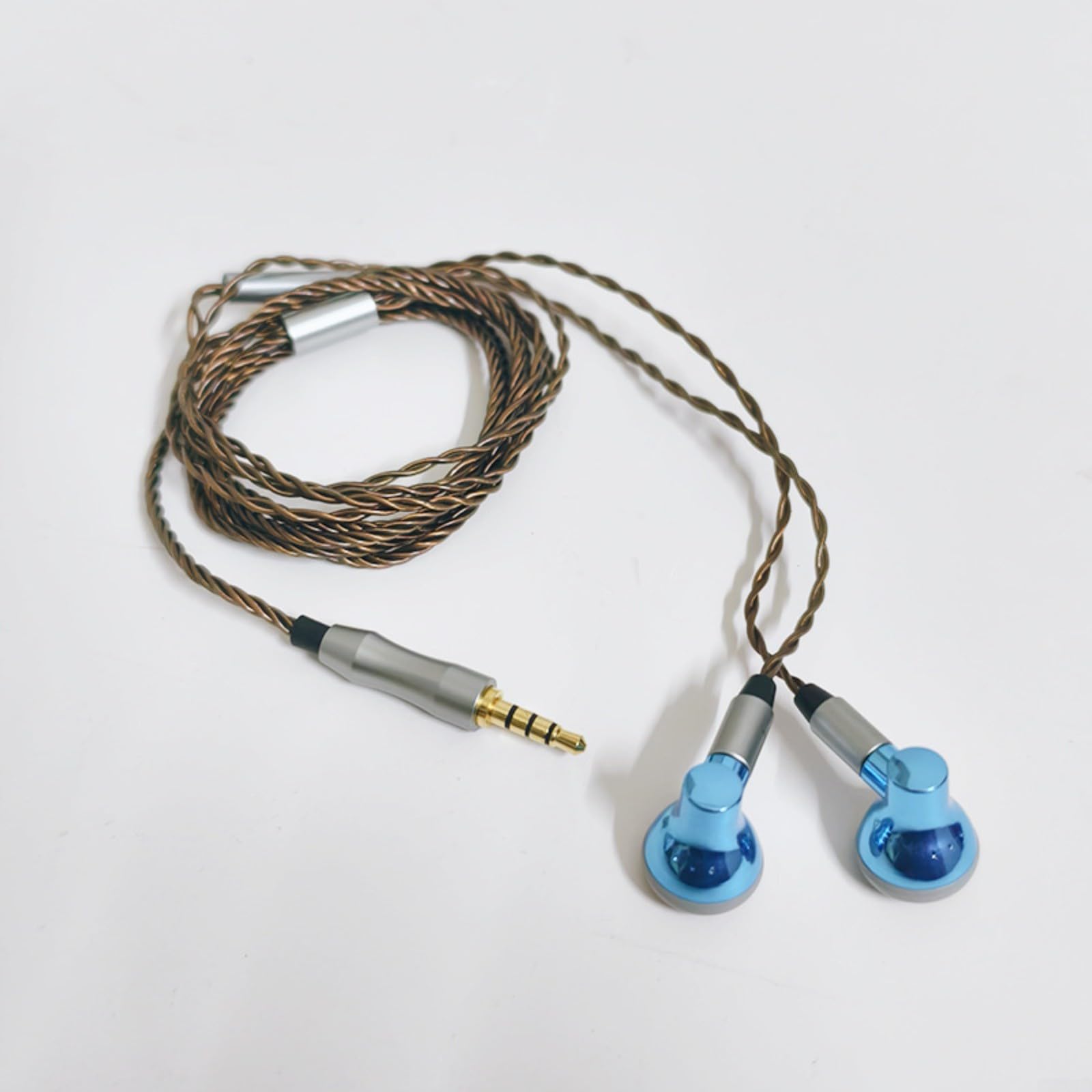 Auriculares con cable de cabeza plana con cable MMCX Jack de 35 mm chapado en plata HiFi sonido para dormir viajar para PODCASTS azul (MIC)