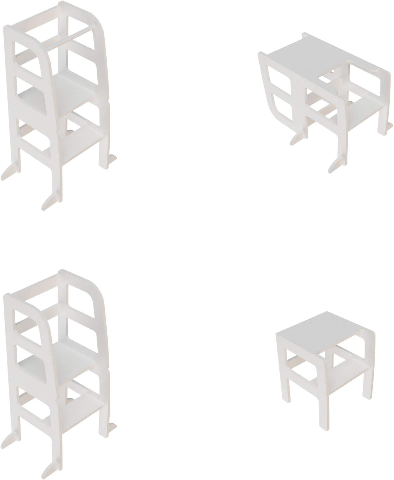 Atvikids Transformable Learning Montessori Tower Multi-Use (4 in 1) Kitchen Helper Kitchen Stool Activity Tower Stepping Stool (White)