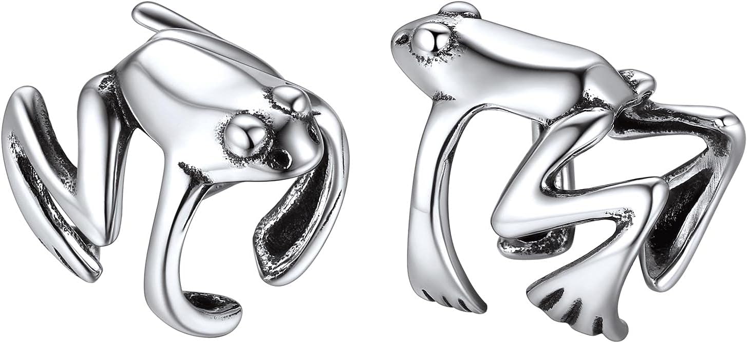 SILVERCUTE 925 Sterling Silver Earrings for Women,Silver Cat/Dinosaur/Devil Horn/Leaf/Snake/Skeleton Various Stud Earrings or Ear Cuffs